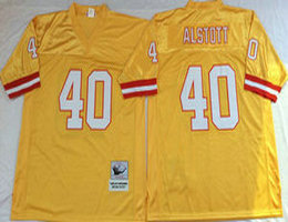 Mitchell And Ness Tampa Bay Buccaneers #40 Mike Alstott Yellow Throwback Authentic Stitched NFL Jersey