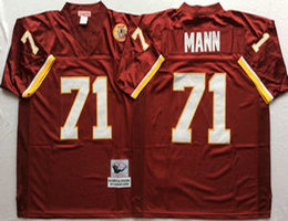 Mitchell And Ness Washington Redskins #71 Charles Mann Red Throwback Authentic Stitched NFL Jersey