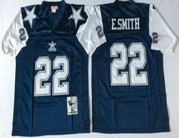 Mitchell and Ness Dallas Cowboys #22 Emmitt Smith Blue white  Throwback Authentic Stitched NFL Jerseys