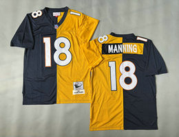 Mitchell and Ness Denver Broncos #18 Peyton Manning Blue Yellow Throwback Authentic Stitched NFL Jersey