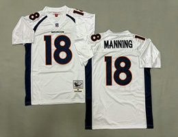 Mitchell and Ness Denver Broncos #18 Peyton Manning White Side With blueThrowback Stitched NFL Jersey
