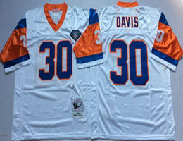 Mitchell and Ness Denver Broncos #30 Terrell Davis White With 75TH Patch Throwback Authentic Stitched NFL Jersey