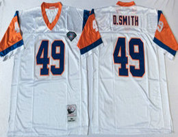 Mitchell and Ness Denver Broncos #49 Dennis Smith White with 75TH Patch Throwback Authentic NFL Jersey