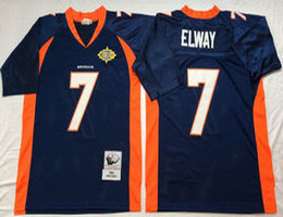 Mitchell and Ness Denver Broncos #7 John Elway Blue Super Bowl Patch Throwback Authentic Stitched NFL Jersey