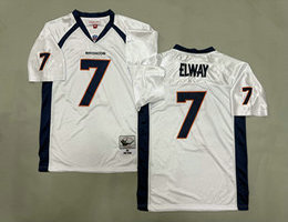 Mitchell and Ness Denver Broncos #7 John Elway White Side With blue Throwback Authentic Stitched NFL Jersey