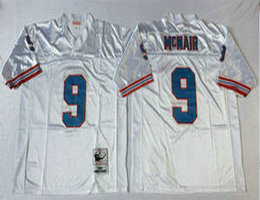 Mitchell and Ness Houston Oilers #9 Steve McNair White Throwback Authentic Stitched NFL Jersey