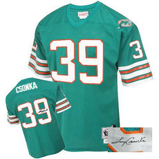 Mitchell and Ness Miami Dolphins #39 Larry Csonka Aqua Green Autographed Authentic Stitched NFL Jersey