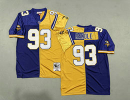 Mitchell and Ness Minnesota Vikings #93 John Randle Purple Yellow Throwback NFL Jersey