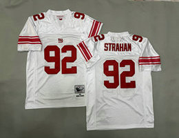 Mitchell and Ness New York Giants #92 Michael Strahan White Throwback Authentic Stitched NFL Jersey