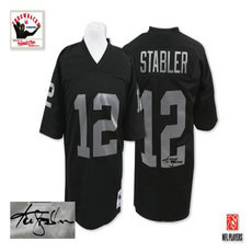 Mitchell and Ness Oakland Raiders #12 Kenny Stabler Black Autographed Authentic Stitched NFL Jersey