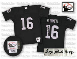 Mitchell and Ness Oakland Raiders #16 Jim Plunkett Black Autographed Authentic Stitched NFL Jersey