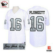 Mitchell and Ness Oakland Raiders #16 Jim Plunkett White with Silver No. Autographed Authentic Stitched NFL Jersey