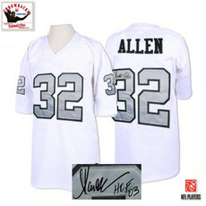 Mitchell and Ness Oakland Raiders #32 Marcus Allen White with Silver No. Autographed Authentic Stitched NFL Jersey