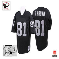 Mitchell and Ness Oakland Raiders #81 Tim Brown Black Autographed Authentic Stitched NFL Jersey