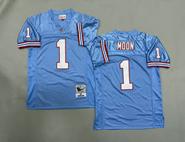 Mitchell and Ness Tennessee Oilers #1 Warren Moon Light Blue Throwback NFL Jersey