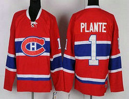 Montreal Canadiens #1 Jacques Plante Throwback Red CH Authentic Stitched NHL jersey