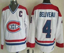 Montreal Canadiens #4 Jean Beliveau White C patch Throwback Authentic Stitched NHL Jersey