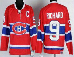 Montreal Canadiens #9 Maurice Richard Throwback Red CH Authentic Stitched NHL jerseys