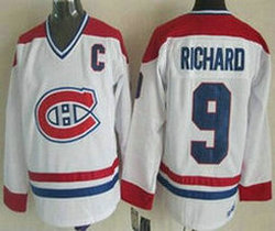 Montreal Canadiens #9 Maurice Richard White CH-CCM C patch Throwback Authentic Stitched NHL Jersey