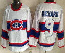 Montreal Canadiens #9 Maurice Richard White CH Throwback Authentic Stitched NHL Jersey