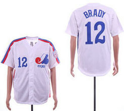 Montreal Expos #12 Tom Brady White Throwback Authentic Stitched MLB Jersey