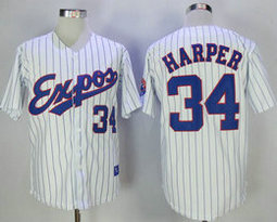 Montreal Expos #34 Bryce Harper White Strip Throwback Stitched MLB Jersey