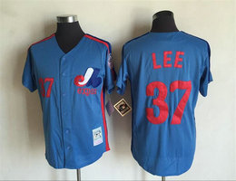 Montreal Expos #37 Bill Lee Blue Throwback Authentic Stitched MLB Jersey