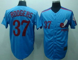 Montreal Expos #37 Steve Rogers Blue Throwback Authentic Stitched MLB Jersey