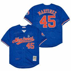 Montreal Expos #45 Pedro Martinez Blue Throwback Authentic Stitched MLB Jersey