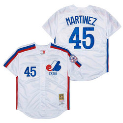 Montreal Expos #45 Pedro Martinez White Throwback Authentic Stitched MLB Jersey