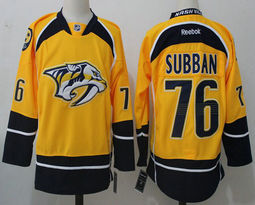 Nashville Predators #76 P.K Subban Gold Reebok Authentic Stitched NHL jersey