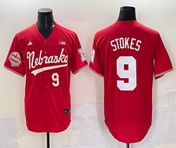 Nebraska Huskers #9 Rhett Stokes Red Back 2 Back Champions Premier Baseball Jersey