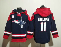 New England Patriots #11 Julian Edelman Navy All Stitched Hooded Sweatshirt