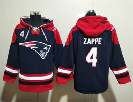 New England Patriots #4 Bailey Zappe Blue All Stitched Hooded Sweatshirt