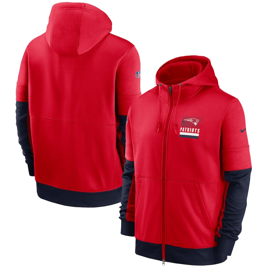 New England Patriots Nike Red Sideline Impact Lockup Performance Full-Zip Hoodie