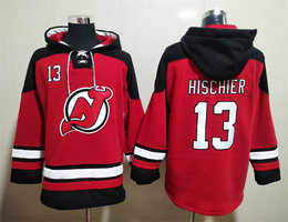 New Jersey Devils #13 Nico Hischier Red All Stitched Hooded Sweatshirt