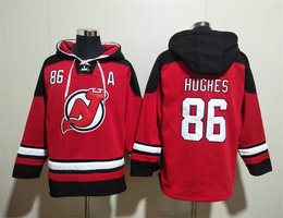 New Jersey Devils #86 Jack Hughes Red All Stitched Hooded Sweatshirt