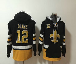 New Orleans Saints #12 Chris Olave Black All Stitched Hooded Sweatshirt
