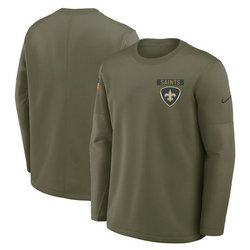 New Orleans Saints Olive 2025 Salute To Service Sideline Coaches Therma-FIT Long Sleeve Shirt