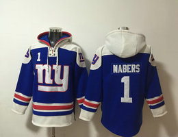 New York Giants #1 Malik Nabers Blue Stitched Pullover NFL Hoodie