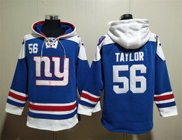 New York Giants #56 Lawrence Taylor Blue All Stitched Hooded Sweatshirt