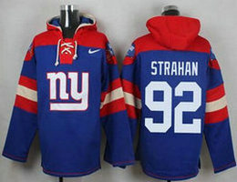 New York Giants #92 Michael Strahan Blue (Name Number Team Logo) Stitched Pullover Hoodie