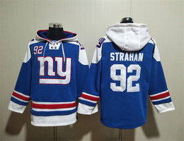 New York Giants New York Giants #92 Michael Strahan Blue All Stitched Hooded Sweatshirt