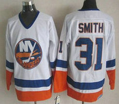 New York Islanders #31 Billy Smith White Throwback CCM Authentic Stitched NHL Jersey