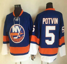 New York Islanders #5 Denis Potvin Blue Throwback Authentic Stitched NHL jerseys