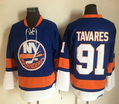 New York Islanders #91 John Tavares Blue Throwback Authentic Stitched NHL Jerseys