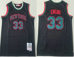 New York Knicks #33 Patrick Ewing Black Grid 1991-92 Hardwood Classic Authentic Stitched NBA Jersey