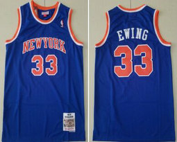 New York Knicks #33 Patrick Ewing Blue Hardwood Classics Authentic Stitched NBA jersey