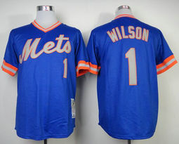 New York Mets #1 Mookie Wilson Blue Pullover 1983 Throwback Authentic Stitched MLB jersey