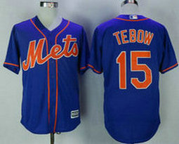 New York Mets #15 Tim Tebow Blue With Orange Game Authentic Stitched MLB Jersey